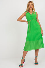 Pleated sleeveless V-neck cocktail dress