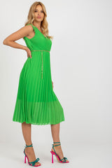 Pleated sleeveless V-neck cocktail dress