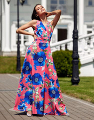 Floral pattern tied charming bow daydress
