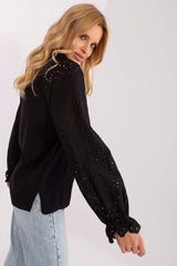 Elegant long-sleeved blouse with an openwork pattern