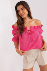 Spanish-style neck short sleeves blouse