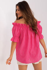 Spanish-style neck short sleeves blouse