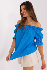 Spanish-style neck short sleeves blouse