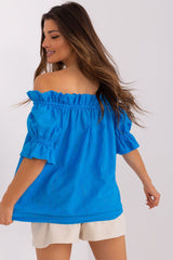 Spanish-style neck short sleeves blouse