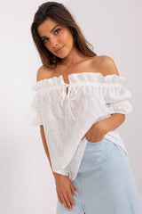 Spanish-style neck short sleeves blouse