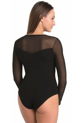 Long sleeves bodysuit finished with transparent mesh