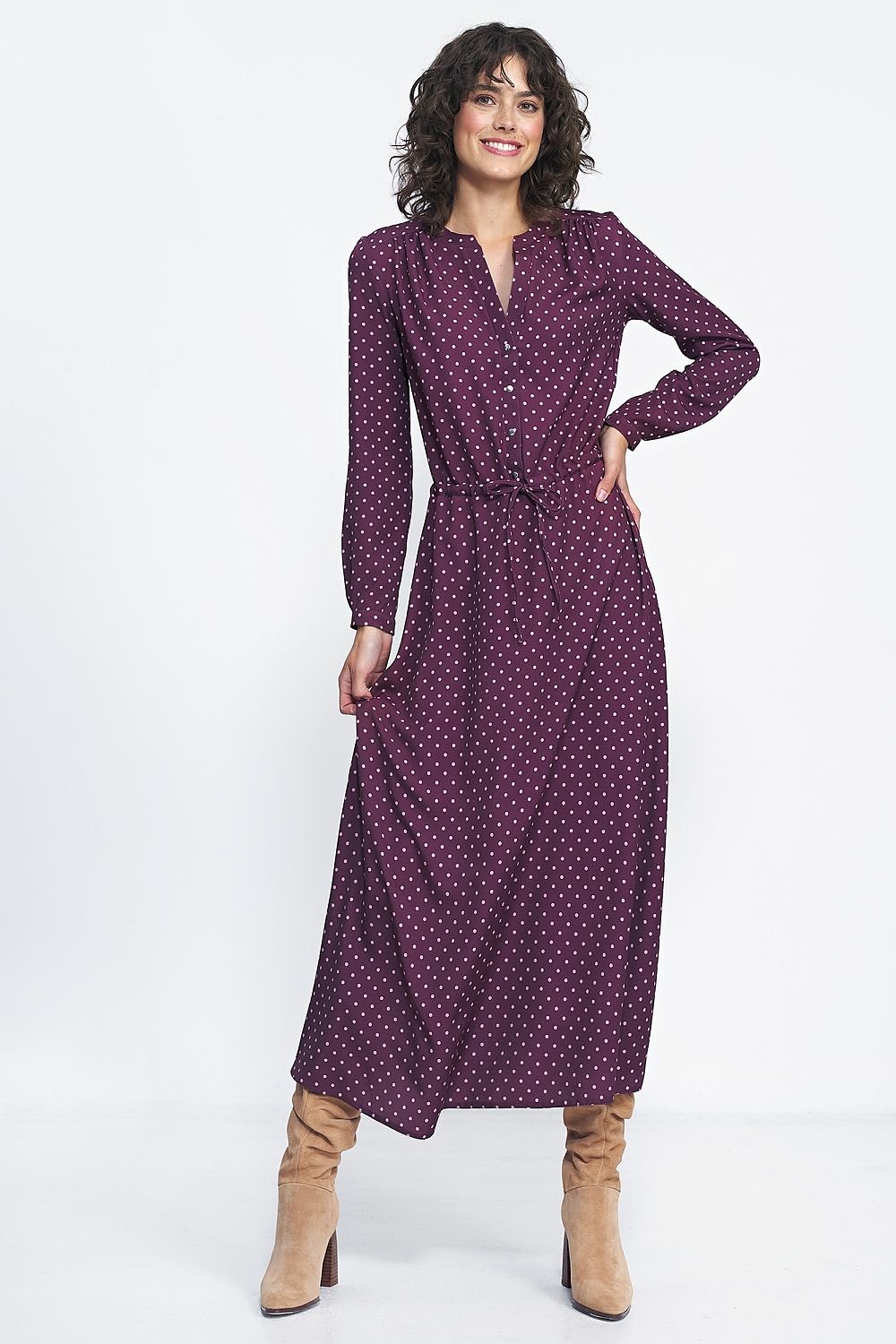 Long sleeves peas print day dress