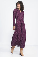 Long sleeves peas print day dress