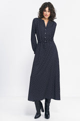 Long sleeves peas print day dress