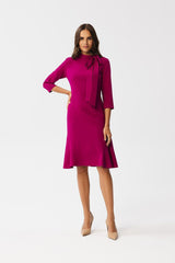 3/4 sleeves harming day dress with decorative binding