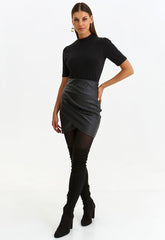 Striking faux leather overlap front mini skirt