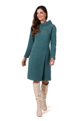 Long sleeves high collar midi day dress