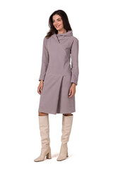 Long sleeves high collar midi day dress