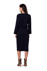 Long sleeves midi day dress with a strut