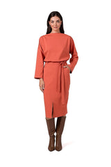 Long sleeves midi day dress with a strut