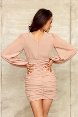 Long sleeves V-neck short evening dress