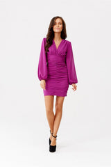 Long sleeves V-neck short evening dress