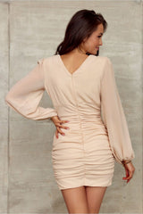 Long sleeves V-neck short evening dress