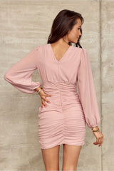 Long sleeves V-neck short evening dress