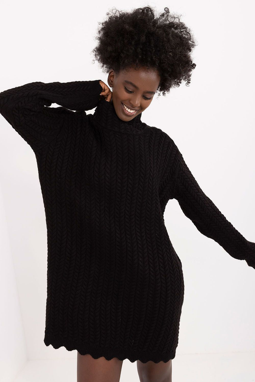 Mini knitted dress with a turtleneck