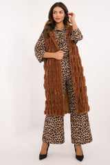 Elegant fur knee-length vest with hood