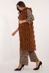 Elegant fur knee-length vest with hood