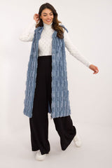 Elegant fur knee-length vest with hood