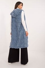 Elegant fur knee-length vest with hood