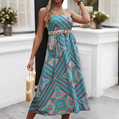 Summer Boho Printing Slip Floral Dress