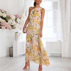 Women Summer Printing One Shoulder Vacation Dress