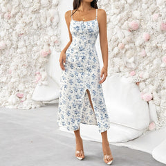 Fresh Air Strap Floral Summer High Waist A line Midi Dress