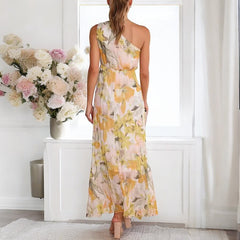 Women Summer Printing One Shoulder Vacation Dress