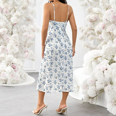 Fresh Air Strap Floral Summer High Waist A line Midi Dress