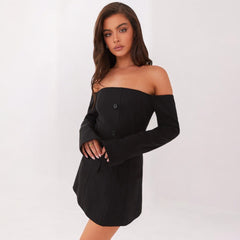 Elegant Slim off-Shoulder Long Sleeve Day Dress