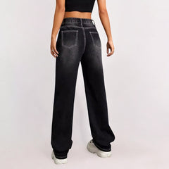 Women Wide Leg Casual Black Jeans