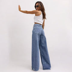 Retro Straight Ripped Wide Leg Jeans