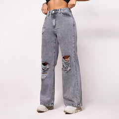 Women Straight Leg Denim Washed Jeans