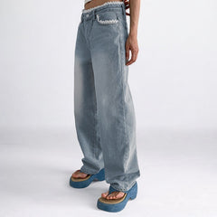 Cool Casual Low Waist Straight Washed Denim Jeans