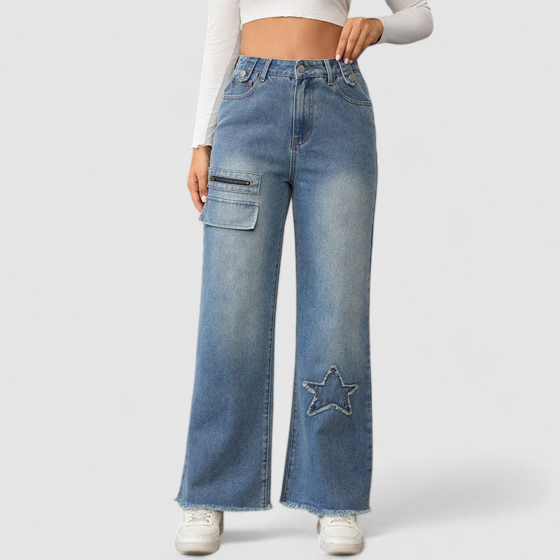 Women High Waist Loose Wide Leg Thin Brushed Jeans