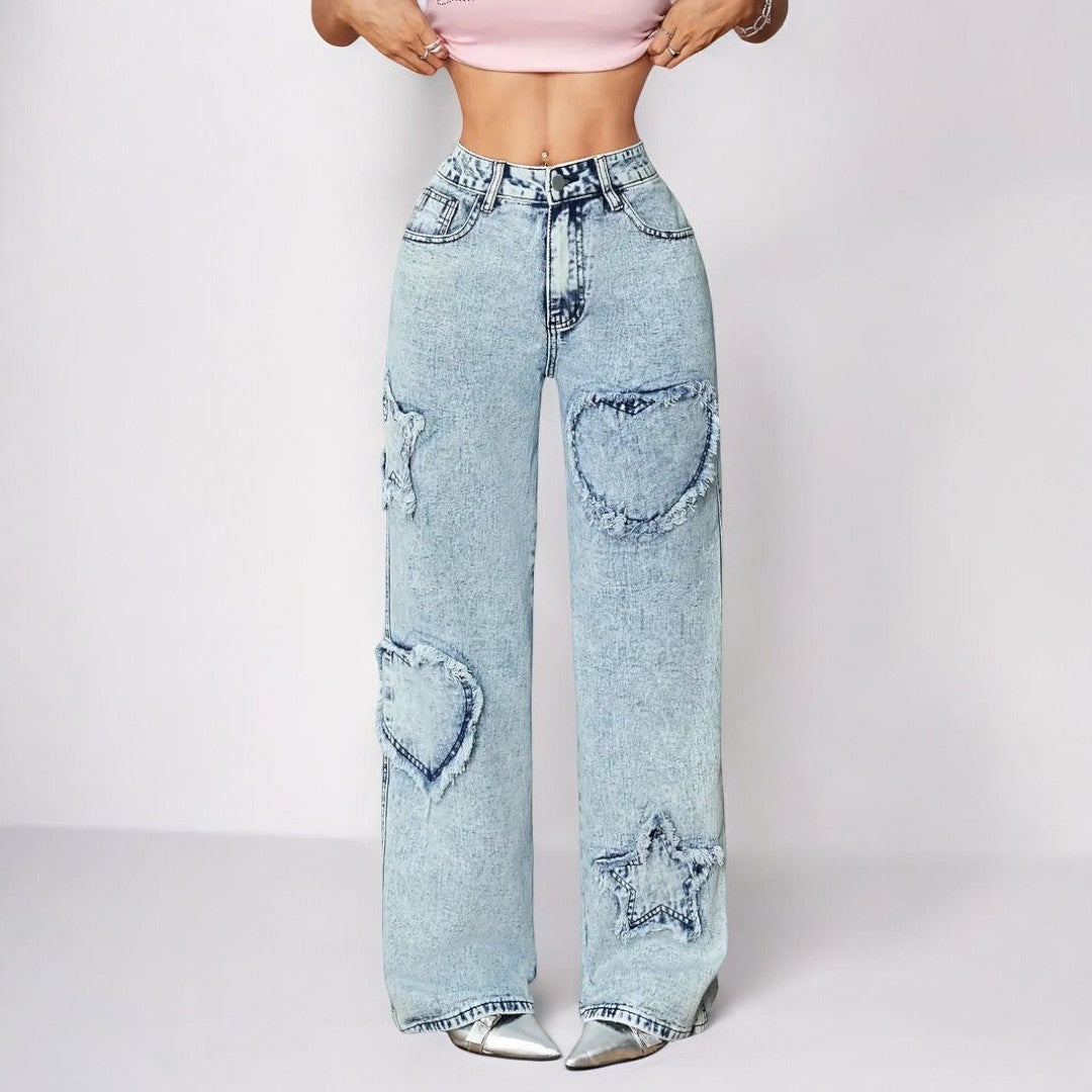 Retro Street Pointed Star Embroidery Baggy Jeans