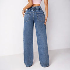 Five Pointed Star Embroidered Wide Leg Jeans