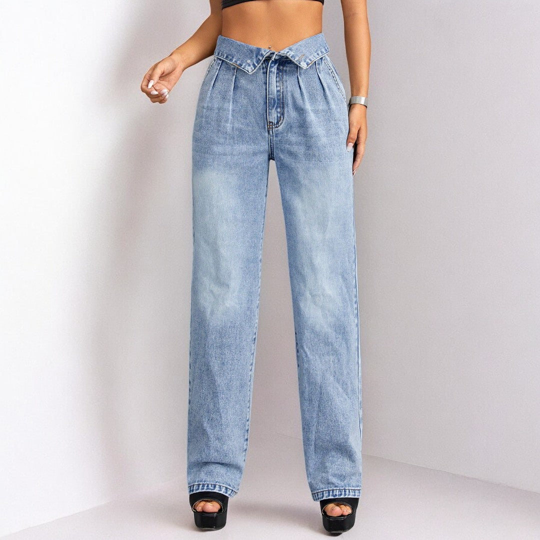 Women Straight Loose High Waist Denim Jeans