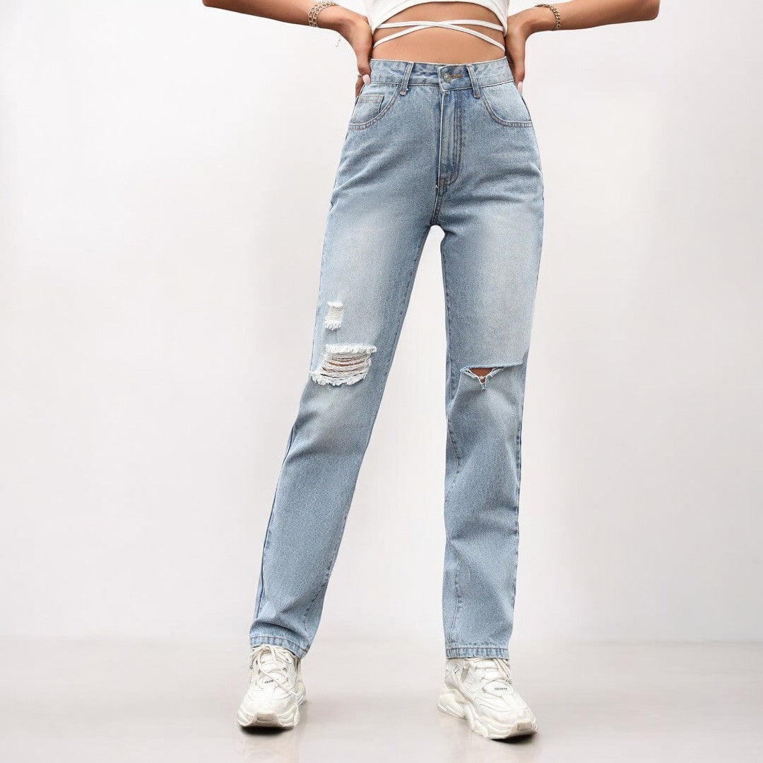 Women Straight Loose High Waist Denim Jeans