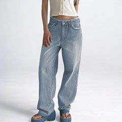 Cool Casual Low Waist Straight Washed Denim Jeans