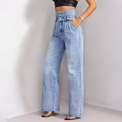 Women Straight Loose High Waist Denim Jeans