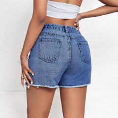 High Waist Loose Raw Edge Denim Shorts