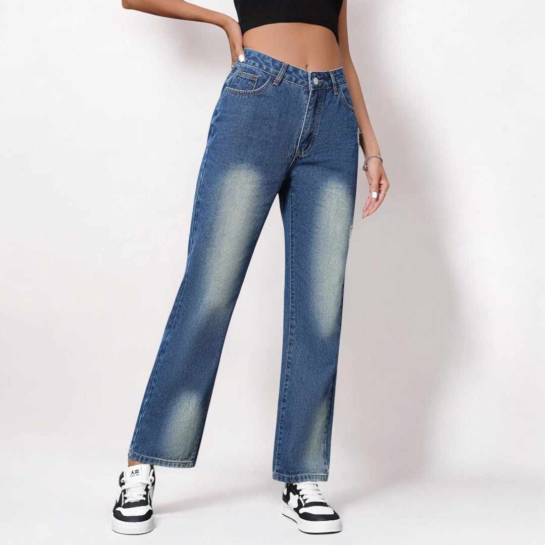 Women Loose Casual Straight Leg Denim Jeans