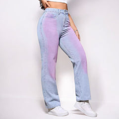 Women High Waist Dyed Straight Jeans