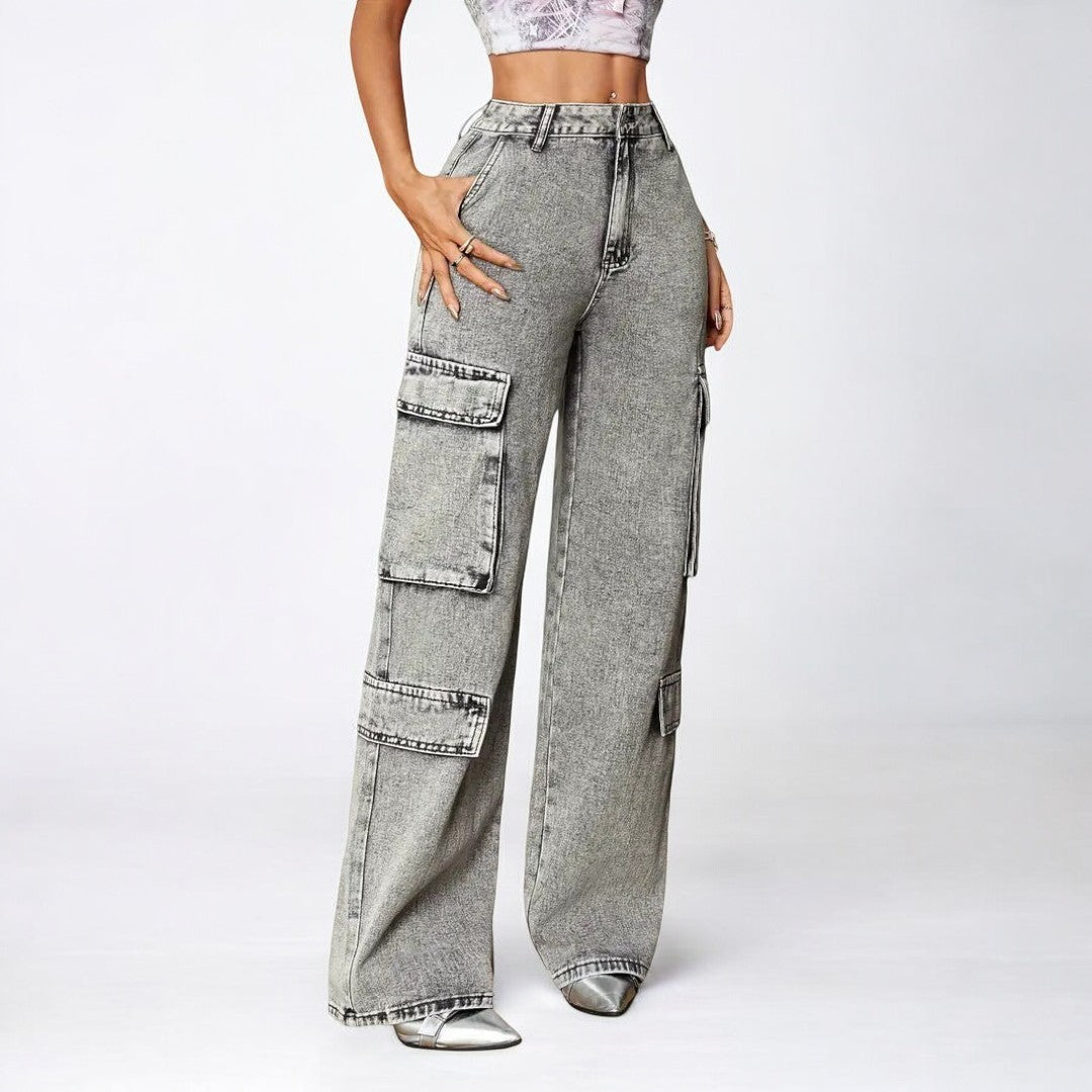 Straight High Waist Loose Pockets Jeans