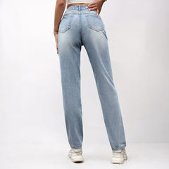 Women Straight Loose High Waist Denim Jeans